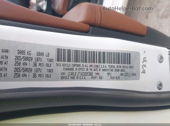 1C4RJFJT1KC655382 2019 JEEP GRAND CHEROKEE White Widok komory silnika