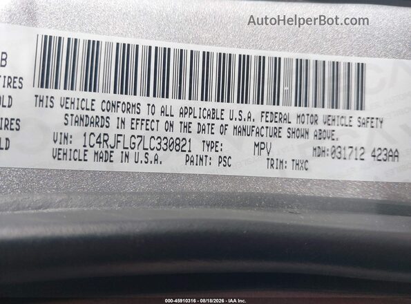 1C4RJFLG7LC330821 2020 JEEP GRAND CHEROKEE Gray Շարժիչի բաժամունքի տեսք