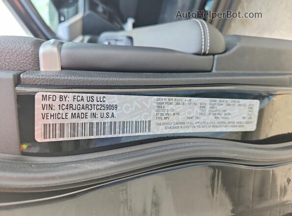 1C4RJGAR3TC259059 2026 JEEP GRAND Black Vista de la etiqueta del VIN