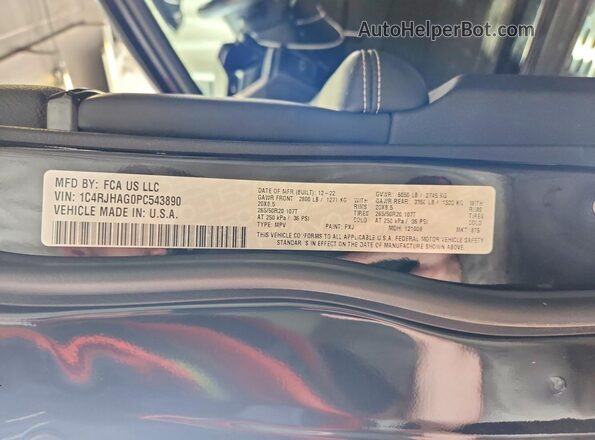 1C4RJHAG0PC543890 2023 JEEP GRAND Black VIN კოდის სტიკერის ხედი