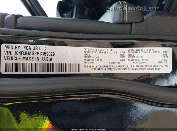 1C4RJHAG2RC159029 2024 JEEP GRAND CHEROKEE Black Vista del compartimento del motor