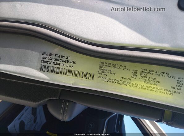 1C4RJHAG4S8657435 2025 JEEP GRAND CHEROKEE Серебряный Вид подкапотного пространства