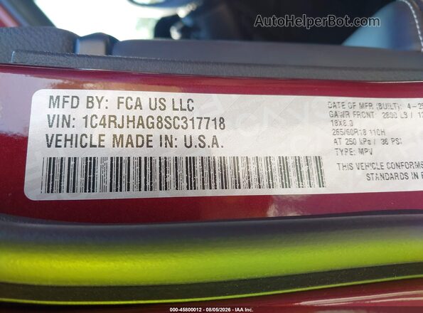 1C4RJHAG8SC317718 2025 JEEP GRAND CHEROKEE Burgundy Widok komory silnika