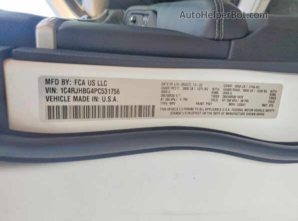 1C4RJHBG4PC531756 2023 JEEP GRAND White VIN կոդի պիտակի տեսք