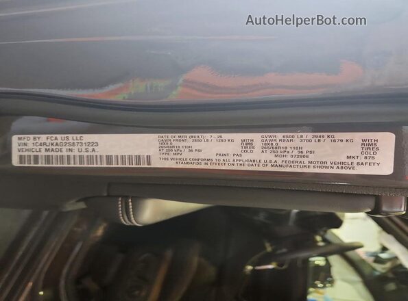 1C4RJKAG2S8731223 2025 JEEP GRAND Gray VIN կոդի պիտակի տեսք