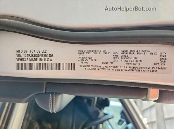 1C4RJKBG0N8564458 2022 JEEP GRAND Gray ძრავის განყოფილების ხედი