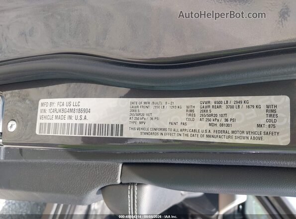 1C4RJKBG4M8186904 2021 JEEP GRAND CHEROKEE L Gray Вид підкапотного простору
