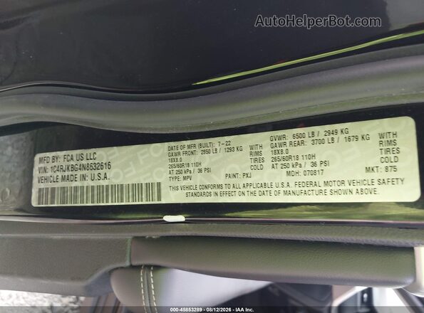 1C4RJKBG4N8632616 2022 JEEP GRAND CHEROKEE L Black Widok komory silnika