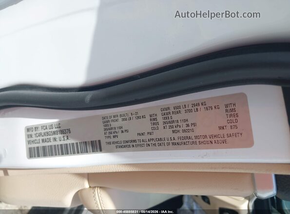 1C4RJKBG5M8186376 2021 JEEP GRAND CHEROKEE L White Շարժիչի բաժամունքի տեսք