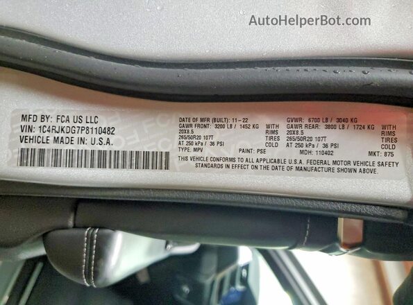 1C4RJKDG7P8110482 2023 JEEP GRAND Silver VIN კოდის სტიკერის ხედი