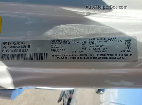 1C4RJXP67SW580158 2025 JEEP WRANGLER White VIN կոդի պիտակի տեսք