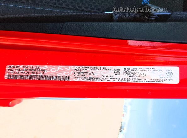 1C4RJXR60SW584064 2025 JEEP WRANGLER Red VIN sticker view