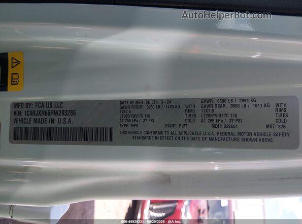 1C4RJXR66RW293286 2024 JEEP WRANGLER White Engine compartment view