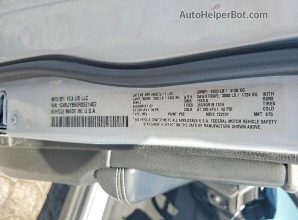 1C4RJYB60R8521402 2024 JEEP GRAND Silver Vista de la etiqueta del VIN