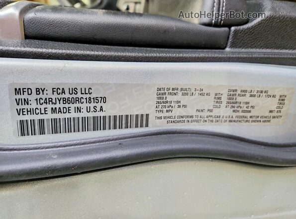 1C4RJYB60RC181570 2024 JEEP GRAND Silver VIN კოდის სტიკერის ხედი