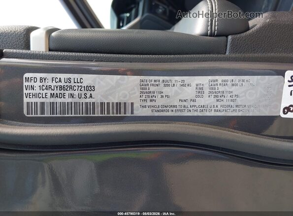 1C4RJYB62RC721033 2024 JEEP GRAND CHEROKEE 4XE Серый Вид подкапотного пространства