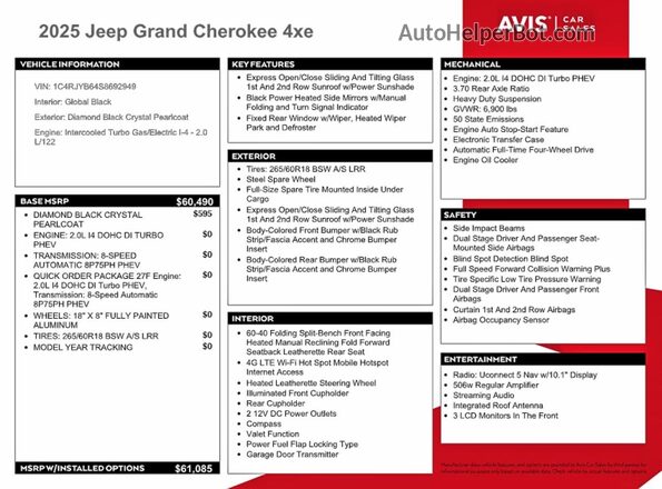 1C4RJYB64S8692949 2025 JEEP GRAND Black Vista de la etiqueta del VIN