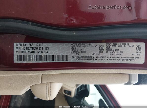 1C4RJYB65P8791173 2023 JEEP GRAND CHEROKEE 4XE Maroon Вид підкапотного простору