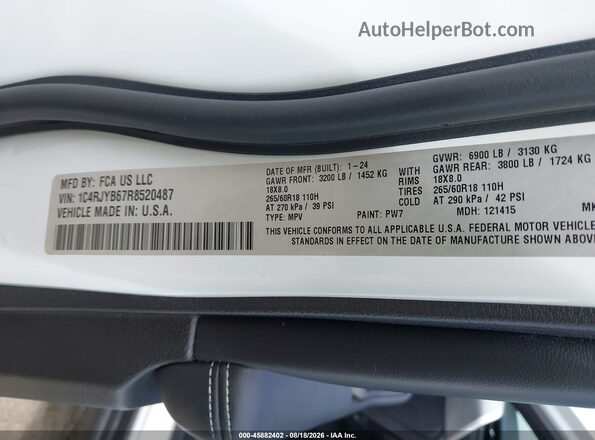 1C4RJYB67R8520487 2024 JEEP GRAND CHEROKEE 4XE White Вид підкапотного простору