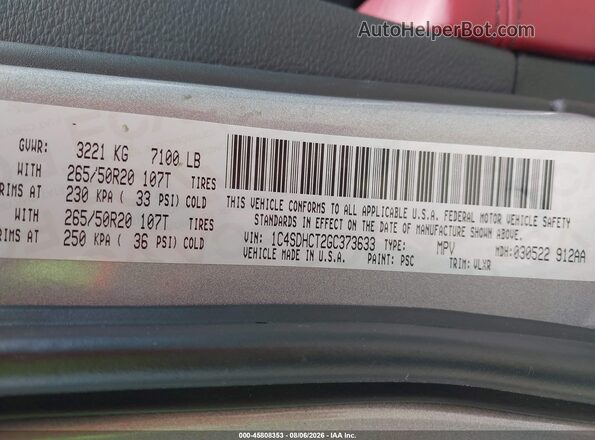 1C4SDHCT2GC373633 2016 DODGE DURANGO Silver Շարժիչի բաժամունքի տեսք