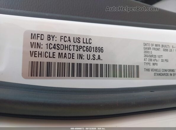 1C4SDHCT3PC601896 2023 DODGE DURANGO White Engine compartment view