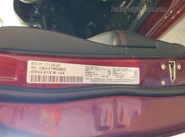1C4SDHCT7PC629572 2023 DODGE DURANGO Maroon VIN კოდის სტიკერის ხედი