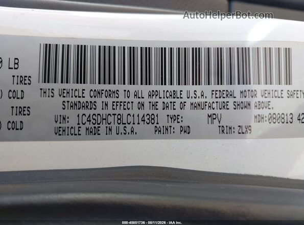 1C4SDHCT8LC114381 2020 DODGE DURANGO White Vista del compartimento del motor