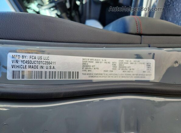 1C4SDJCT0TC256411 2026 DODGE DURANGO Gray VIN sticker view