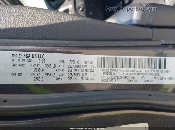 1C4SDJCT1LC248933 2020 DODGE DURANGO Black Engine compartment view