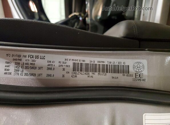 1C4SDJCT4LC146381 2020 DODGE DURANGO Gray Vista de la etiqueta del VIN