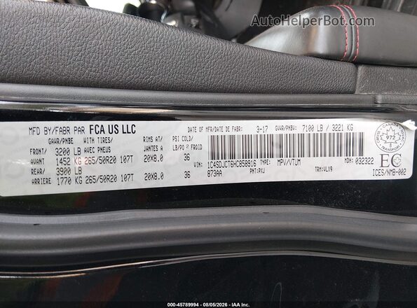 1C4SDJCT6HC858916 2017 DODGE DURANGO Black Շարժիչի բաժամունքի տեսք
