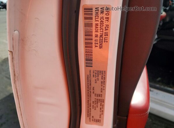 1C4SDJCT7NC222436 2022 DODGE DURANGO White VIN sticker view