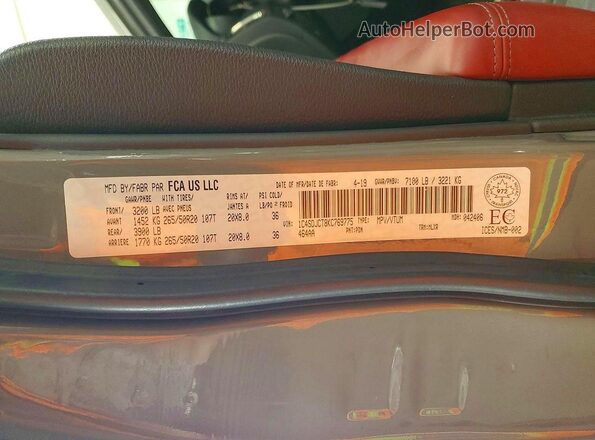 1C4SDJCT8KC769775 2019 DODGE DURANGO Gray Widok wnętrza 360 stopni