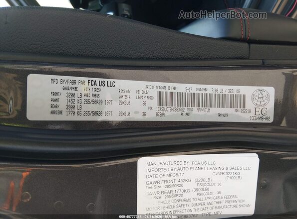 1C4SDJCT9HC883762 2017 DODGE DURANGO Gray ძრავის განყოფილების ხედი