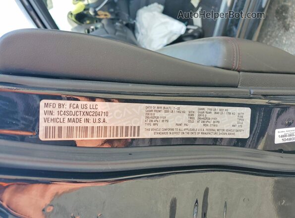 1C4SDJCTXNC204710 2022 DODGE DURANGO Black VIN կոդի պիտակի տեսք
