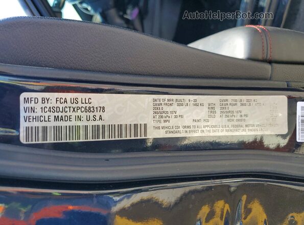 1C4SDJCTXPC683178 2023 DODGE DURANGO Black Vista de la etiqueta del VIN