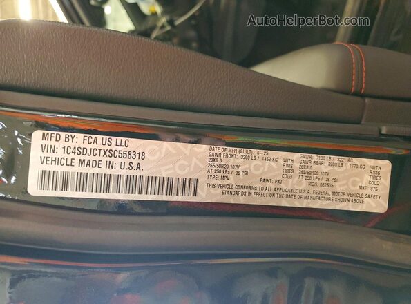 1C4SDJCTXSC558318 2025 DODGE DURANGO Black Widok naklejki z numerem VIN