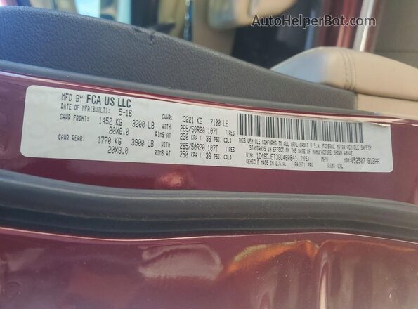 1C4SDJET3GC460641 2016 DODGE DURANGO Maroon Вид наклейки з VIN-кодом