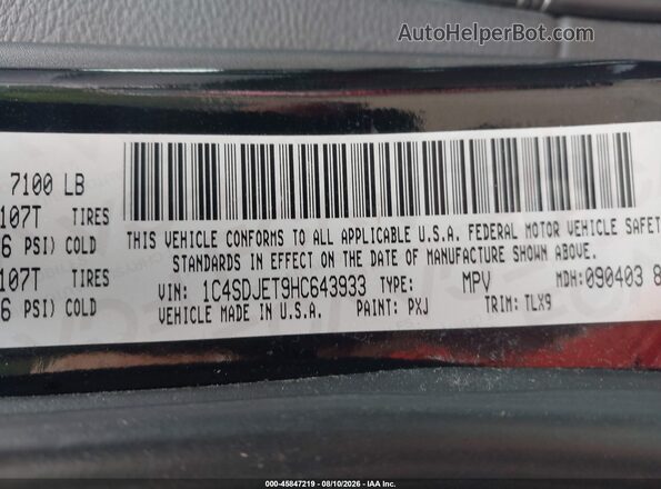 1C4SDJET9HC643933 2017 DODGE DURANGO Black Widok komory silnika