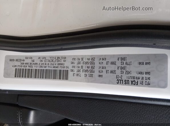 1C4SDJFT3KC701119 2019 DODGE DURANGO White Vista del compartimento del motor