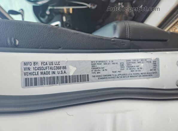 1C4SDJFT4LC368186 2020 DODGE DURANGO White Սալոնի 360 աստիճան տեսք