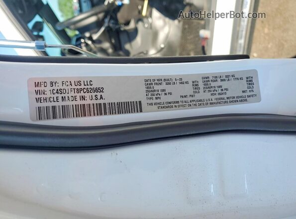 1C4SDJFT8PC626652 2023 DODGE DURANGO White VIN կոդի պիտակի տեսք