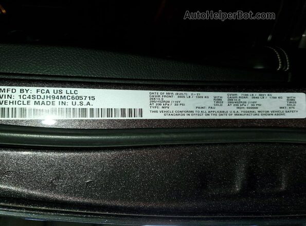 1C4SDJH94MC605715 2021 DODGE DURANGO Charcoal Widok wnętrza 360 stopni