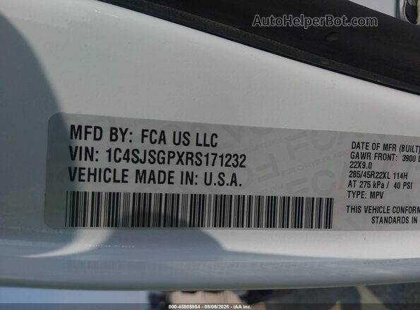 1C4SJSGPXRS171232 2024 JEEP GRAND WAGONEER L White Շարժիչի բաժամունքի տեսք