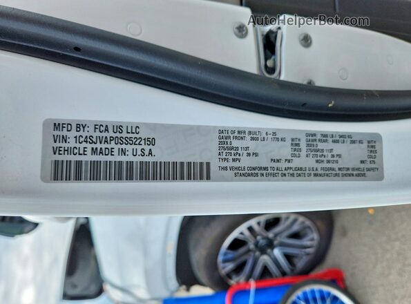1C4SJVAP0SS522150 2025 JEEP WAGONEER White Widok wnętrza 360 stopni