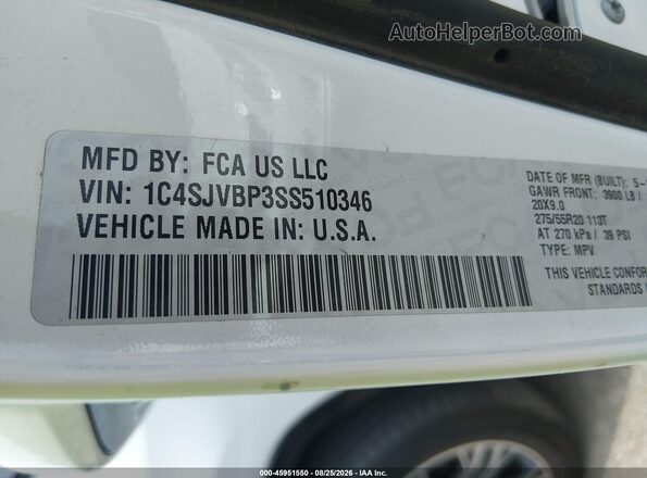 1C4SJVBP3SS510346 2025 JEEP WAGONEER White Vista del compartimento del motor
