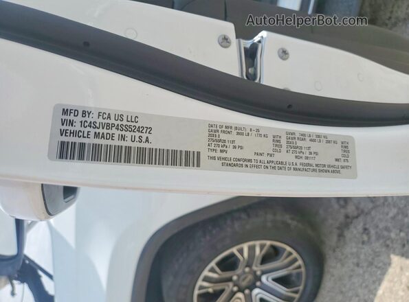 1C4SJVBP4SS524272 2025 JEEP WAGONEER White Вид наклейки з VIN-кодом