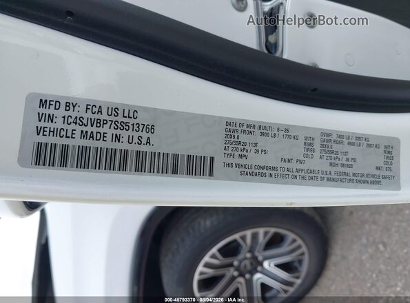 1C4SJVBP7SS513766 2025 JEEP WAGONEER White Vista del compartimento del motor