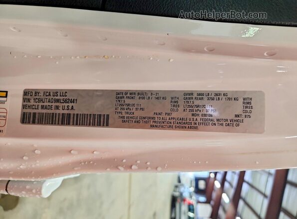 1C6HJTAG9ML562441 2021 JEEP GLADIATOR Белый Вид наклейки с VIN-кодом