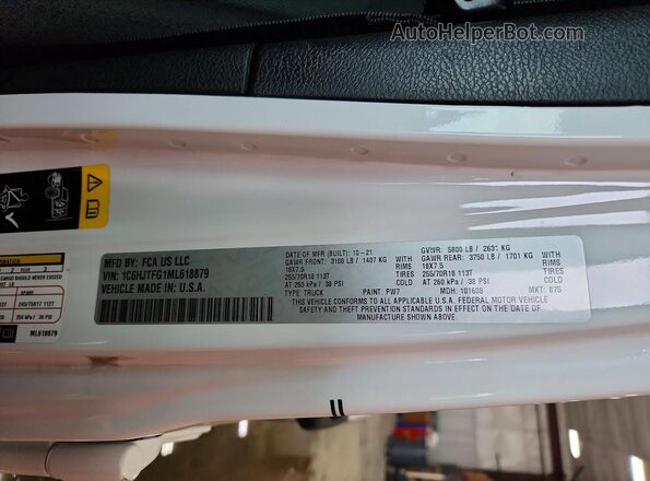 1C6HJTFG1ML618879 2021 JEEP GLADIATOR White Widok komory silnika